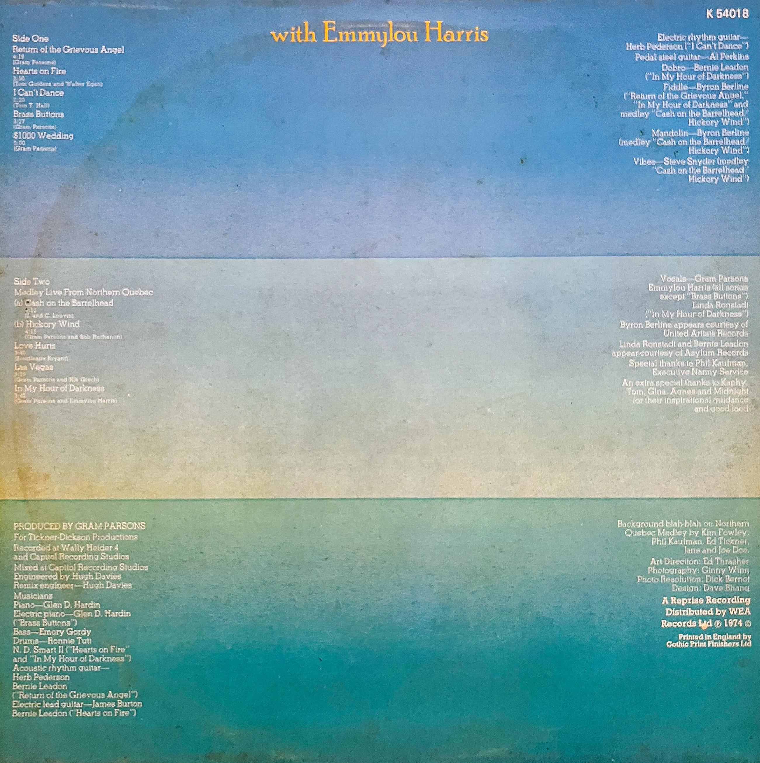 My copy of Gram Parsons album Grievous Angel from 1974